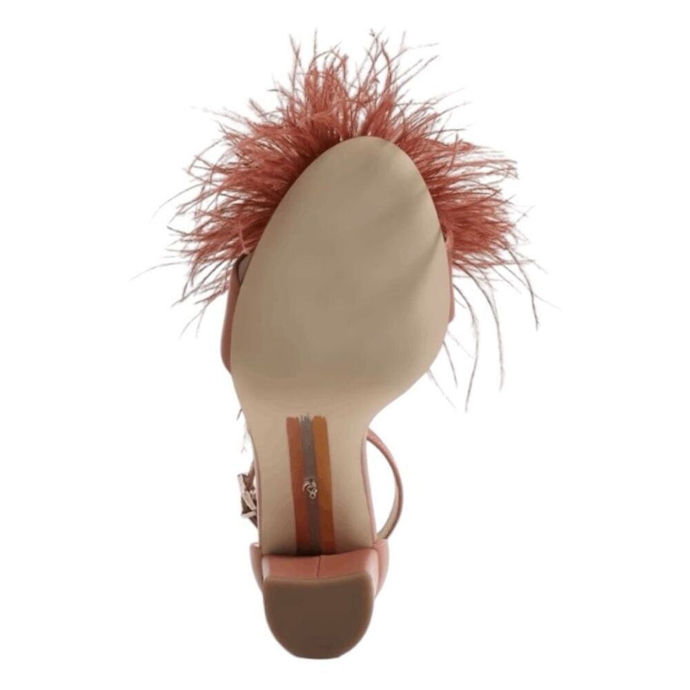 Sam Edelman Rust Feather Pom-Pom Ankle Strap Block Heel Sandals NWOT - Picture 7 of 9